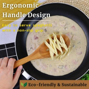 Teak Wood Pasta Spoon with Teeth, 12.5-Inch Spaghetti Server, Wooden Pasta Fork Ladle for Serving, Scooping & Draining Noodles