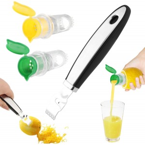 2pcs Lime Squeezer with Lemon Zester Set, Screw Top Manual Lemon Squeezer, Plastic Lime Juice Extractor Citrus Press with Lid for Cocktails Drinks, Easy to Use & Clean(COLOR:Yellow+Green)