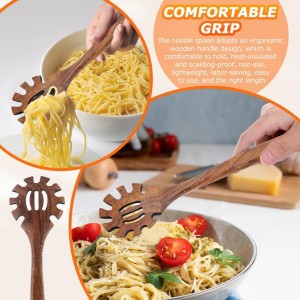 Wooden Pasta Spoon,13'' Long Spaghetti Fork with Teeth,Wood Pasta Server Spoon,Pastas Forks Ladle Pastas Spatula Tool Noodle Strainer Kitchen Tool,Easy to Use and Clean