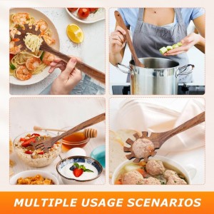 Wooden Pasta Spoon,13'' Long Spaghetti Fork with Teeth,Wood Pasta Server Spoon,Pastas Forks Ladle Pastas Spatula Tool Noodle Strainer Kitchen Tool,Easy to Use and Clean