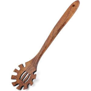 Wooden Pasta Spoon,13'' Long Spaghetti Fork with Teeth,Wood Pasta Server Spoon,Pastas Forks Ladle Pastas Spatula Tool Noodle Strainer Kitchen Tool,Easy to Use and Clean