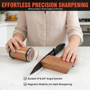 Rolling Knife Sharpener Kit with 1000 & 3000 Grit Diamond Discs, 15°/20° Magnetic Angle Guide for Kitchen Knives -Eraser, Finger Protector, Leather Strop & Carry Bag