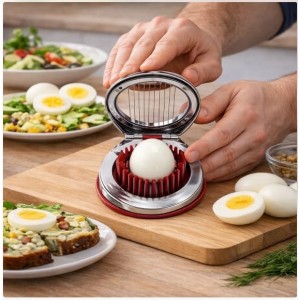 Egg Slicer & Cutter for Hard Boiled Eggs – 2-Way Multipurpose Stainless Steel Slicer for Fruits & Vegetables – Includes Cleaning Brush