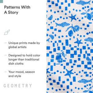 GEOMETRY Dishcloth – Spring & Summer Collection – Quick-Dry, Ultra-Absorbent, Reusable Microfiber Kitchen Towels for Drying & Cleaning - Santorini Tile - 3 Pack
