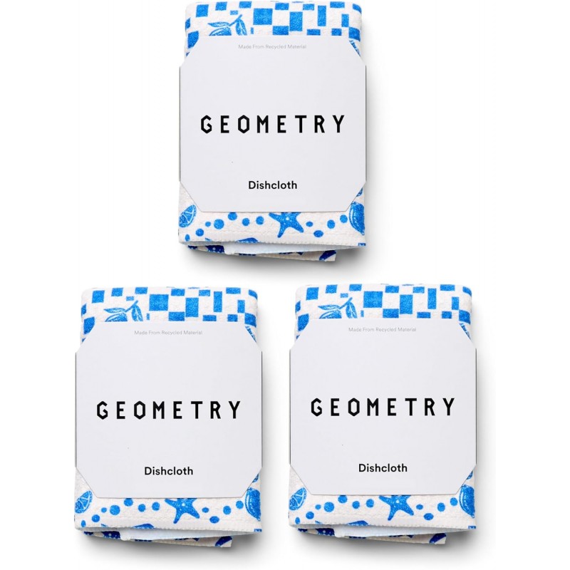 GEOMETRY Dishcloth – Spring & Summer Collection – Quick-Dry, Ultra-Absorbent, Reusable Microfiber Kitchen Towels for Drying & Cleaning - Santorini Tile - 3 Pack