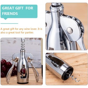 Wing Corkscrew Red Wine Opener and Beer Caps Opener, Silver Metal Bottle Corkscrew with Double Lever for Home Bar and Kitchen Use