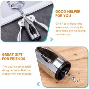 Wing Corkscrew Red Wine Opener and Beer Caps Opener, Silver Metal Bottle Corkscrew with Double Lever for Home Bar and Kitchen Use