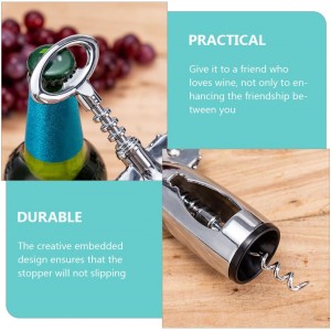 Wing Corkscrew Red Wine Opener and Beer Caps Opener, Silver Metal Bottle Corkscrew with Double Lever for Home Bar and Kitchen Use