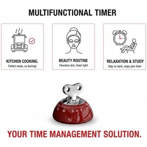 Retro Kitchen Timer Magnetic Mechanical 60 Minute Wind Up Timer No Batteries, Loud Alarm Timer for Cooking, Baking, Classroom, ABS Portable Kitchen Timer, Magnetic Mechanical Timing（Red ）