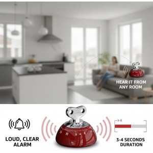 Retro Kitchen Timer Magnetic Mechanical 60 Minute Wind Up Timer No Batteries, Loud Alarm Timer for Cooking, Baking, Classroom, ABS Portable Kitchen Timer, Magnetic Mechanical Timing（Red ）