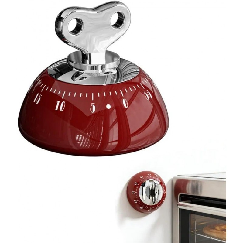Retro Kitchen Timer Magnetic Mechanical 60 Minute Wind Up Timer No Batteries, Loud Alarm Timer for Cooking, Baking, Classroom, ABS Portable Kitchen Timer, Magnetic Mechanical Timing（Red ）