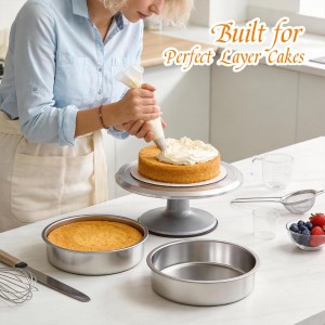 tifanso Set of 3 Stainless Steel Cake Pans - 8 Inch Round Layer Cake Baking Pan Molds, Stackable Even Heating Baking Set, Dishwasher Safe Bakeware Tins for Home Bakers, Birthday Party Wedding