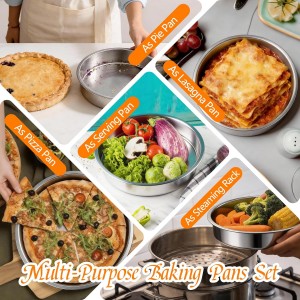 tifanso Set of 3 Stainless Steel Cake Pans - 8 Inch Round Layer Cake Baking Pan Molds, Stackable Even Heating Baking Set, Dishwasher Safe Bakeware Tins for Home Bakers, Birthday Party Wedding