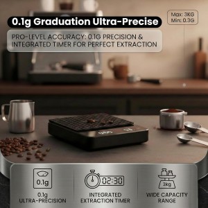 Coffee Scale with Timer 3kg/0.1g High Precision Digital Espresso Scale for Pour Over and Drip Coffee Large Gram Scale for Kitchen Baking and Jewelry with Rechargeable Battery and Silicone Mat