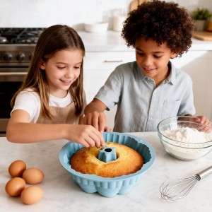 La Chat Cake Pans, Non-stick Silicone tube Baking Molds, microwave safe silicone round Cake Pan for round cakes, Jello,Gelatin,Chocoflan,Flan (1 blue cake)