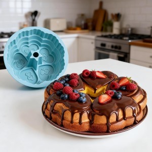 La Chat Cake Pans, Non-stick Silicone tube Baking Molds, microwave safe silicone round Cake Pan for round cakes, Jello,Gelatin,Chocoflan,Flan (1 blue cake)