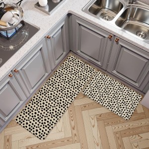 Sweetshow Black Polka Dots Kitchen Rugs for Floor Set of 2 Boho Style Print Brush Strokes Design Modern Kitchen Mats Non Slip Washable Holiday Farmhouse Decorative Runner Mats, 17
