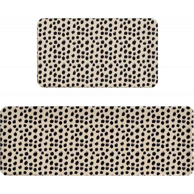 Sweetshow Black Polka Dots Kitchen Rugs for Floor Set of 2 Boho Style Print Brush Strokes Design Modern Kitchen Mats Non Slip Washable Holiday Farmhouse Decorative Runner Mats, 17