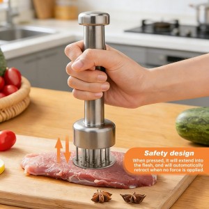 Meat Tenderizer Tool with 21 Sharp Needles, Retractable Safety Guard Tenderizer Mallet for Chicken, Beef, Pork, Marinating, Small Meat Grinder