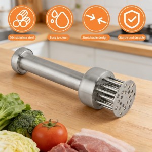 Meat Tenderizer Tool with 21 Sharp Needles, Retractable Safety Guard Tenderizer Mallet for Chicken, Beef, Pork, Marinating, Small Meat Grinder