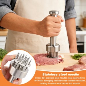 Meat Tenderizer Tool with 21 Sharp Needles, Retractable Safety Guard Tenderizer Mallet for Chicken, Beef, Pork, Marinating, Small Meat Grinder