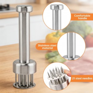 Meat Tenderizer Tool with 21 Sharp Needles, Retractable Safety Guard Tenderizer Mallet for Chicken, Beef, Pork, Marinating, Small Meat Grinder