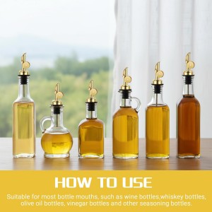 10 Pcs Weighted Stainless Steel Liquor Bottle Pourers Auto Flip Olive Oil Dispenser Spout Automatic Opening and Closing with Funnel and Brush for Pouring Wine Syrup Kitchen (Gold)
