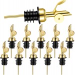 10 Pcs Weighted Stainless Steel Liquor Bottle Pourers Auto Flip Olive Oil Dispenser Spout Automatic Opening and Closing with Funnel and Brush for Pouring Wine Syrup Kitchen (Gold)