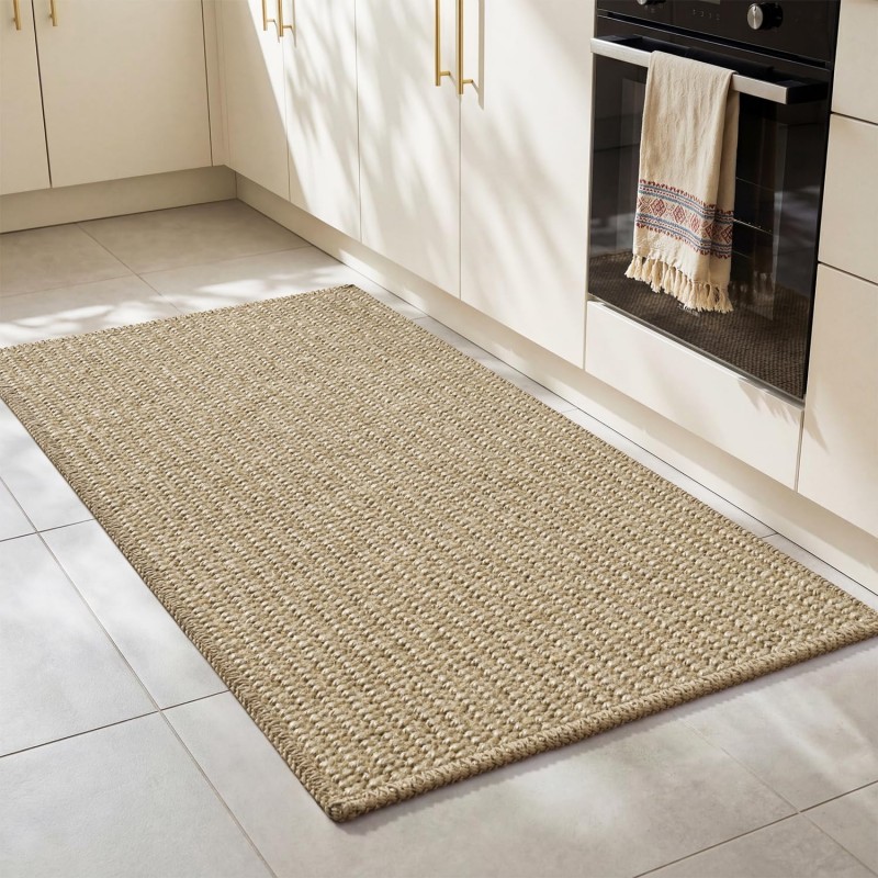 RESARE 100% Jute Kitchen Rugs Non Slip, 17