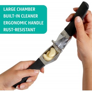 Garlic Press Set – Heavy Duty Rust-Resistant Garlic Crusher & Mincer with Ergonomic Handles, Easy Squeeze Manual Garlic Press, Cleaning Brush & Silicone Peeler, Large Chamber Kitchen Tool