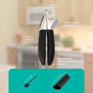 Garlic Press Set – Heavy Duty Rust-Resistant Garlic Crusher & Mincer with Ergonomic Handles, Easy Squeeze Manual Garlic Press, Cleaning Brush & Silicone Peeler, Large Chamber Kitchen Tool