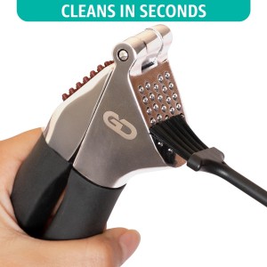 Garlic Press Set – Heavy Duty Rust-Resistant Garlic Crusher & Mincer with Ergonomic Handles, Easy Squeeze Manual Garlic Press, Cleaning Brush & Silicone Peeler, Large Chamber Kitchen Tool