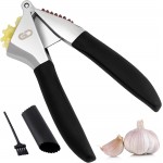 Garlic Press Set – Heavy Duty Rust-Resistant Garlic Crusher & Mincer with Ergonomic Handles, Easy Squeeze Manual Garlic Press, Cleaning Brush & Silicone Peeler, Large Chamber Kitchen Tool