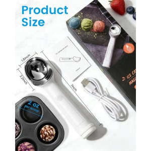 Heated Ice Cream Scoop Rechargeable, Electric Scooper for Hard Icecream, Warming Spoon with LED Display, Fast Charge, Easy To Clean - White
