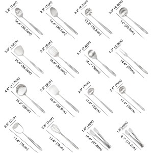 304 Stainless Steel Cooking Utensils Set, 16PCS Stainless Steel Kitchen Utensils Set, Metal Kitchen Utensils Set Include Meat Fork, Tongs, Turner, Soup Ladle, Dishwasher Safe