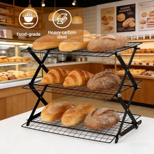 4 Tier Collapsible Cooling Rack with Adjustable 6 Setting Design stackable wire rack for baking sheet for Cookies Baking Gifts for Women (Black, 4-Tier)