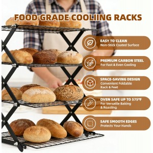 4 Tier Collapsible Cooling Rack with Adjustable 6 Setting Design stackable wire rack for baking sheet for Cookies Baking Gifts for Women (Black, 4-Tier)