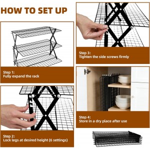 4 Tier Collapsible Cooling Rack with Adjustable 6 Setting Design stackable wire rack for baking sheet for Cookies Baking Gifts for Women (Black, 4-Tier)
