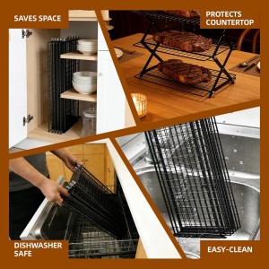 4 Tier Collapsible Cooling Rack with Adjustable 6 Setting Design stackable wire rack for baking sheet for Cookies Baking Gifts for Women (Black, 4-Tier)