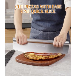Pizza Peel 12-Inch Aluminum Pizza Paddle & Spatula with Pizza Cutter Rocker, Foldable Wood Handle – Pizza Server for Baking Homemade Bread, Pastry & Dough, for Family Pizza Oven