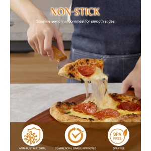 Pizza Peel 12-Inch Aluminum Pizza Paddle & Spatula with Pizza Cutter Rocker, Foldable Wood Handle – Pizza Server for Baking Homemade Bread, Pastry & Dough, for Family Pizza Oven