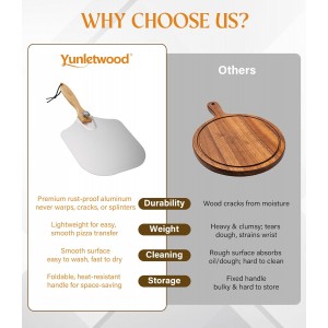 Pizza Peel 12-Inch Aluminum Pizza Paddle & Spatula with Pizza Cutter Rocker, Foldable Wood Handle – Pizza Server for Baking Homemade Bread, Pastry & Dough, for Family Pizza Oven