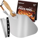 Pizza Peel 12-Inch Aluminum Pizza Paddle & Spatula with Pizza Cutter Rocker, Foldable Wood Handle – Pizza Server for Baking Homemade Bread, Pastry & Dough, for Family Pizza Oven