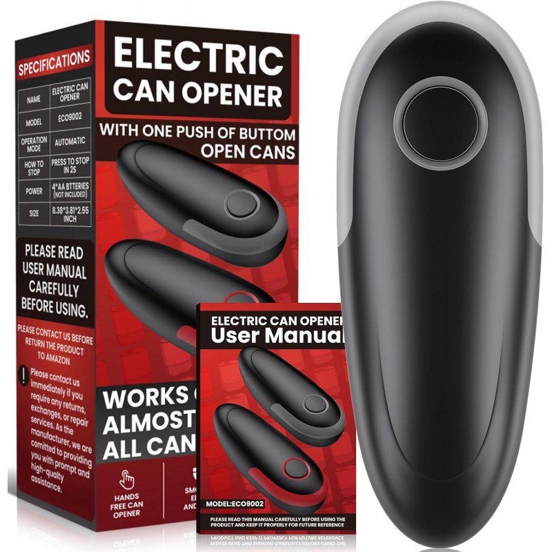 One Touch Electric Can Opener Fits All Can Sizes, Electric Can Openers for Kitchen Food Safe with Smooth Edge, Kitchen Gadgets Battery Operated Can Openers for Seniors, Arthritis and Chef
