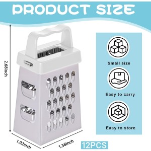 12 Pcs Mini Cheese Grater Stainless Steel Box Grater with 4 Sides Professional Fine Coarse Handheld Slicer Small Lemon Safe Zester Shredder for Kitchen Ginger Vegetable Potatoes Food