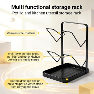 Kitchen Pot Lid Storage Rack, Versatile Pot Lid Holder, Pots Lids Organizer Rack With Removable Drip Tray, Stainless Steel Spoon Rest, Space-Saving Lid Rack, Suitable For Kitchen Utensil Storage