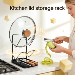 Kitchen Pot Lid Storage Rack, Versatile Pot Lid Holder, Pots Lids Organizer Rack With Removable Drip Tray, Stainless Steel Spoon Rest, Space-Saving Lid Rack, Suitable For Kitchen Utensil Storage