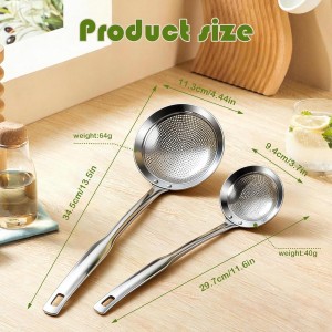 2 Pack Fine Mesh Stainless Steel Colander, Skimmer Spoon, Fine Mesh Stainless Steel Sieve Colander for Skimming Grease and Foam Food Strainer Kitchen Gadget (Large+Small)