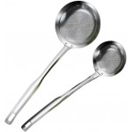 2 Pack Fine Mesh Stainless Steel Colander, Skimmer Spoon, Fine Mesh Stainless Steel Sieve Colander for Skimming Grease and Foam Food Strainer Kitchen Gadget (Large+Small)