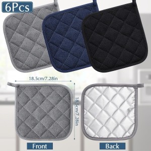 6 PCS Cotton Pot Holders for Kitchen Heat Resistant Hot Pads Square Potholders Set Oven Mitts Trivets Black Blue Grey Kitchen Accessories